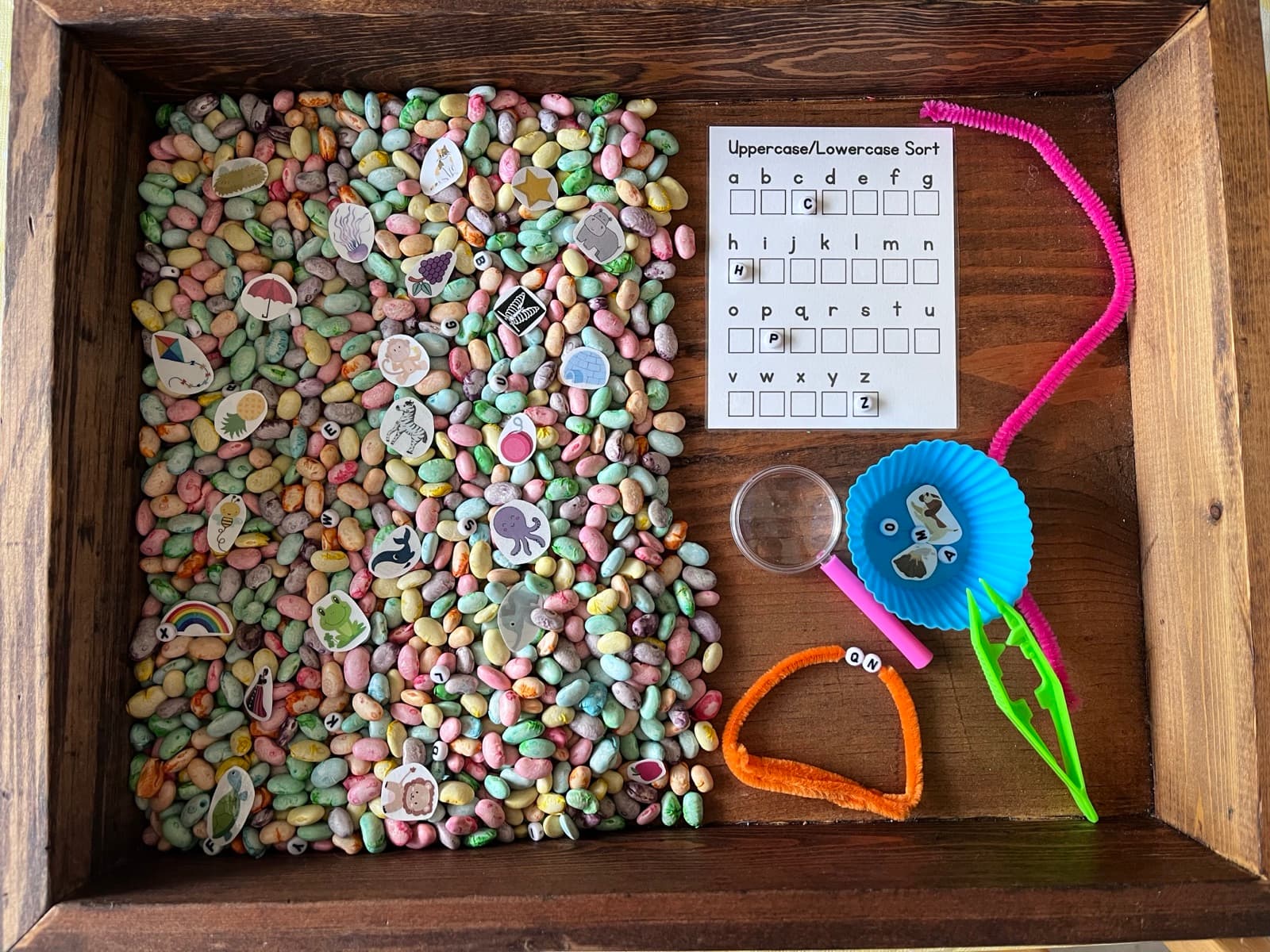 Letters Look & Find sensory bin